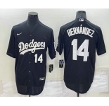 Men's Los Angeles Dodgers #14 Enrique Hernandez Number Black Turn Back The Clock Stitched Cool Base Jersey