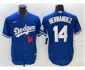 Men's Los Angeles Dodgers #14 Enrique Hernandez Number Blue Stitched Cool Base Nike Jersey