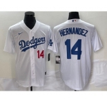 Men's Los Angeles Dodgers #14 Enrique Hernandez Number White Stitched Cool Base Nike Jersey