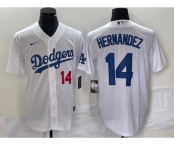 Men's Los Angeles Dodgers #14 Enrique Hernandez Number White Stitched Cool Base Nike Jersey