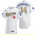 Men's Los Angeles Dodgers #14 Enrique Hernandez Olive Gold 2020 World Series Champions Authentic Jersey