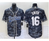 Men's Los Angeles Dodgers #16 Will Smith Gray Camo Cool Base With Patch Stitched Baseball Jersey