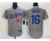 Men's Los Angeles Dodgers #16 Will Smith Number Grey Stitched Flex Base Nike Jersey