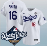 Men's Los Angeles Dodgers #16 Will Smith White 2025 World Series Home Limited Stitched Baseball Jersey
