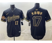 Men's Los Angeles Dodgers #17 大谷翔平 Black Gold 2025 Back to Back Champions Patch Limited Stitched Baseball Jersey