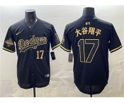 Men's Los Angeles Dodgers #17 大谷翔平 Black Gold 2025 World Series Champions Patch Limited Stitched Baseball Jersey