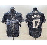 Men's Los Angeles Dodgers #17 大谷翔平 Gray Camo Cool Base With Patch Stitched Baseball Jersey