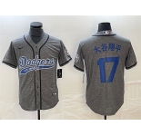 Men's Los Angeles Dodgers #17 大谷翔平 Gray Cool Base With Patch Stitched Baseball Jersey