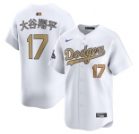Men's Los Angeles Dodgers #17 大谷翔平 White 2025 Gold Collection Limited Stitched Baseball Jersey