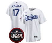 Men's Los Angeles Dodgers #17 大谷翔平 White 2025 World Tour Tokyo Series Home Stitched Baseball Jersey