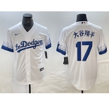 Men's Los Angeles Dodgers #17 大谷翔平 White City Connect Cool Base Stitched Jersey