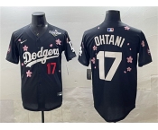 Men's Los Angeles Dodgers #17 Shohei Ohtani Black 2025 World Series Patch Tokyo Series Limited Stitched Baseball Jersey