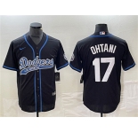 Men's Los Angeles Dodgers #17 Shohei Ohtani Black Cool Base With Patch Stitched Baseball Jersey