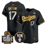 Men's Los Angeles Dodgers #17 Shohei Ohtani Black Gold 2024 World Series Vin & Kobe Patch Limited Stitched Baseball Jersey
