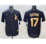 Men's Los Angeles Dodgers #17 Shohei Ohtani Black Gold Cool Base Stitched Jersey
