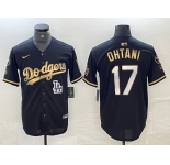 Men's Los Angeles Dodgers #17 Shohei Ohtani Black Gold Stitched Cool Base Nike Jersey