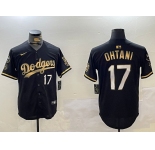 Men's Los Angeles Dodgers #17 Shohei Ohtani Black Gold World Series Champions Cool Base Stitched Baseball Jersey