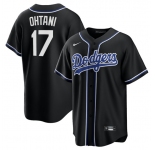 Men's Los Angeles Dodgers #17 Shohei Ohtani Black Lights Out Limited Stitched Baseball Jersey