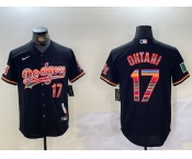 Men's Los Angeles Dodgers #17 Shohei Ohtani Black Rainbow Mexico Cool Base Stitched Jersey