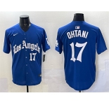 Men's Los Angeles Dodgers #17 Shohei Ohtani Blue 2025 LA Gothic Style With Fernando Patch Vapor Premier Limited Stitched Baseball Jersey