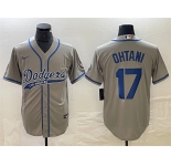Men's Los Angeles Dodgers #17 Shohei Ohtani Gray Cool Base With Patch Stitched Baseball Jersey