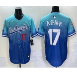 Men's Los Angeles Dodgers #17 Shohei Ohtani Japanese Blue 2025 City Connect Limited Stitched Jersey