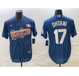 Men's Los Angeles Dodgers #17 Shohei Ohtani Navy Cool Base With Patch Stitched Baseball Jersey