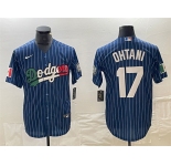 Men's Los Angeles Dodgers #17 Shohei Ohtani Navy Cool Base With Patch Stitched Baseball Jerseys