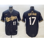 Men's Los Angeles Dodgers #17 Shohei Ohtani Number Black Gold Stitched Cool Base Nike Jerseys