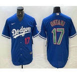 Men's Los Angeles Dodgers #17 Shohei Ohtani Number Blue Green Stitched Cool Base Nike Jersey