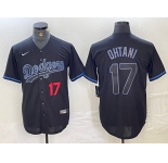 Mens Los Angeles Dodgers #17 Shohei Ohtani Number Lights Out Black Fashion Stitched Cool Base Nike Jersey