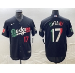 Men's Los Angeles Dodgers #17 Shohei Ohtani Number Mexico Black Cool Base Stitched Baseball Jerseys