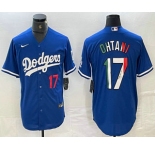 Men's Los Angeles Dodgers #17 Shohei Ohtani Number Mexico Blue Cool Base Stitched Jerseys