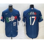 Men's Los Angeles Dodgers #17 Shohei Ohtani Number Mexico Blue Pinstripe Cool Base Stitched Jerseys