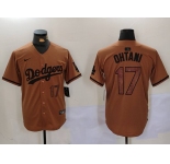 Men's Los Angeles Dodgers #17 Shohei Ohtani Number Olive Cool Base Limited Stitched Jersey