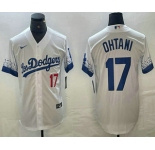 Mens Los Angeles Dodgers #17 Shohei Ohtani Number White 2021 City Connect Cool Base Stitched Jersey