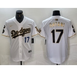 Men's Los Angeles Dodgers #17 Shohei Ohtani Number White Gold Fashion Stitched Cool Base Limited Jersey