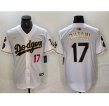 Men's Los Angeles Dodgers #17 Shohei Ohtani Number White Gold Fashion Stitched Cool Base Limited Jerseys