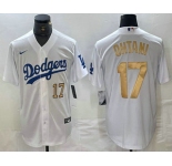 Men's Los Angeles Dodgers #17 Shohei Ohtani Number White Gold Stitched Cool Base Nike Jerseys