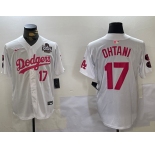 Men's Los Angeles Dodgers #17 Shohei Ohtani Number White Pink 2024 World Series Limited Cool Base Stitched Jersey