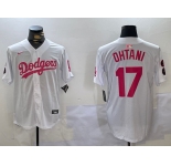 Men's Los Angeles Dodgers #17 Shohei Ohtani Number White Pink Limited Cool Base Stitched Jersey