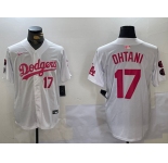 Men's Los Angeles Dodgers #17 Shohei Ohtani Number White Pink Limited Cool Base Stitched Jerseys