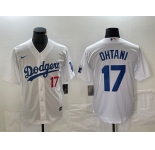 Men's Los Angeles Dodgers #17 Shohei Ohtani Number White Stitched Cool Base Nike Jersey