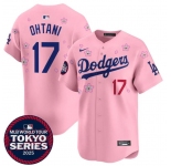 Men's Los Angeles Dodgers #17 Shohei Ohtani Pink 2025 Tokyo Series Limited Stitched Baseball Jersey