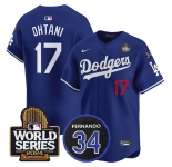 Men's Los Angeles Dodgers #17 Shohei Ohtani Royal 2024 World Series With Fernando Memorial Patch Limited Stitched Baseball Jersey