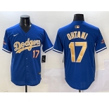 Men's Los Angeles Dodgers #17 Shohei Ohtani Royal 2025 Gold Collection Limited Stitched Baseball Jersey