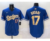 Men's Los Angeles Dodgers #17 Shohei Ohtani Royal 2025 Gold Collection Limited Stitched Baseball Jersey