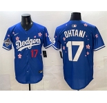 Men's Los Angeles Dodgers #17 Shohei Ohtani Royal 2025 World Series Champions Patch Tokyo Series Limited Stitched Baseball Jersey