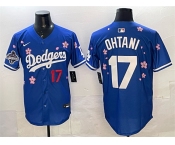 Men's Los Angeles Dodgers #17 Shohei Ohtani Royal 2025 World Series Champions Patch Tokyo Series Limited Stitched Baseball Jersey