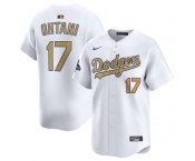 Men's Los Angeles Dodgers #17 Shohei Ohtani White 2025 Gold Collection Limited Stitched Baseball Jersey